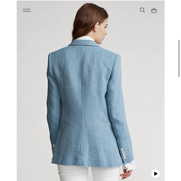 New Polo Ralph Lauren Blazer Blue Herringbone Linen Silk - Picture 5 of 15